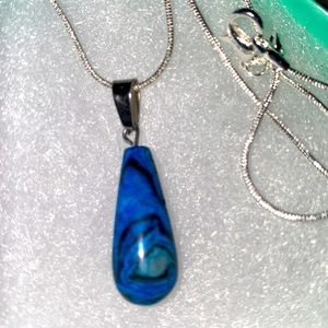 Boho Natural Blue Agate Sterling Silver 24” Necklace